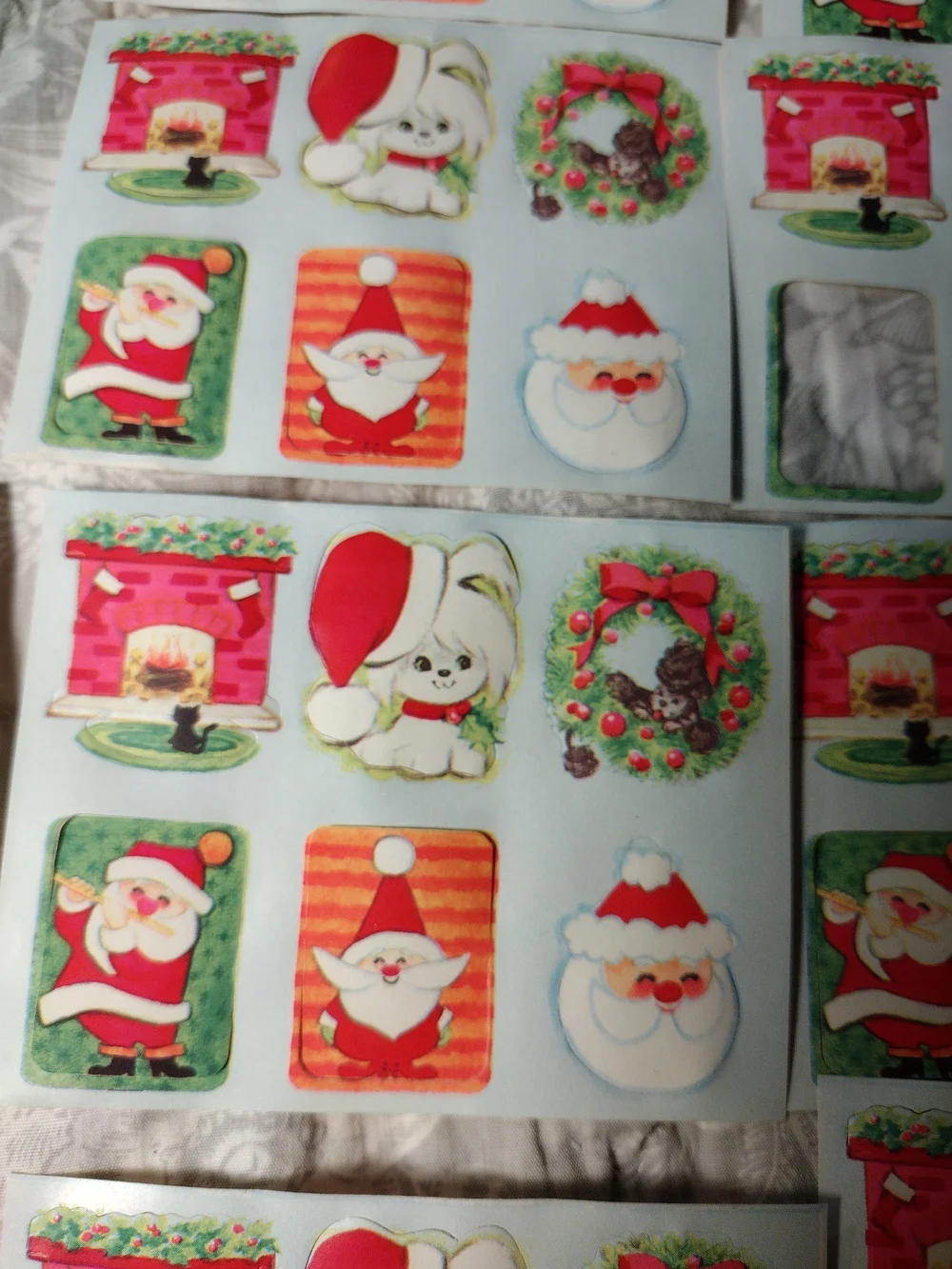 Festive Christmas Sticker Sheets Vintage White Holiday Characters Gummed